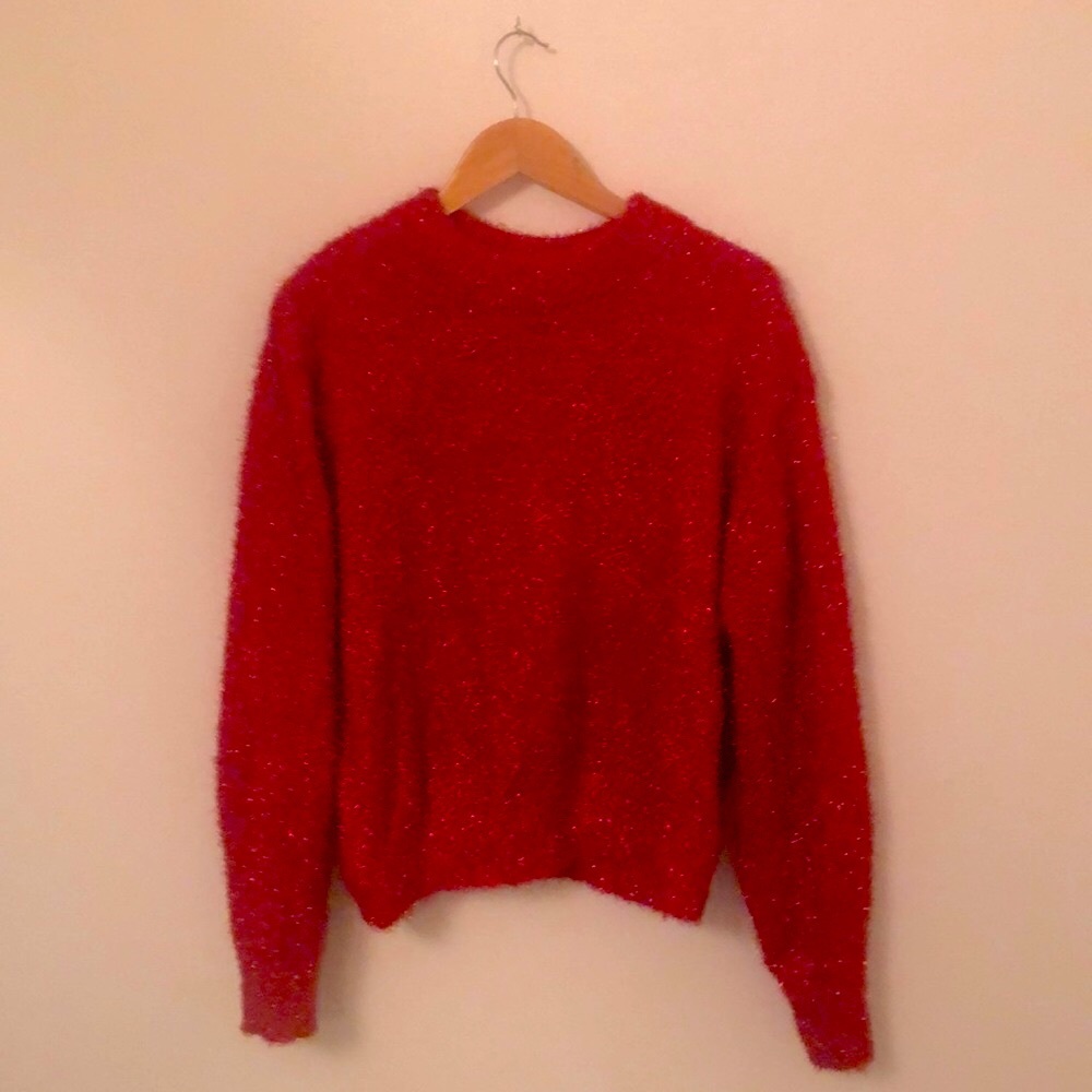 Red metallic H&M fuzzy sweater